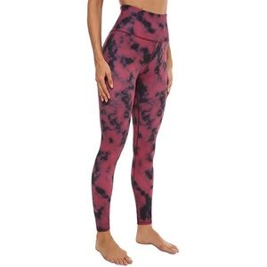 Pink Navy Cloud Tie Dye Print Athletic Gym Leggings High Waisted Womens Size L